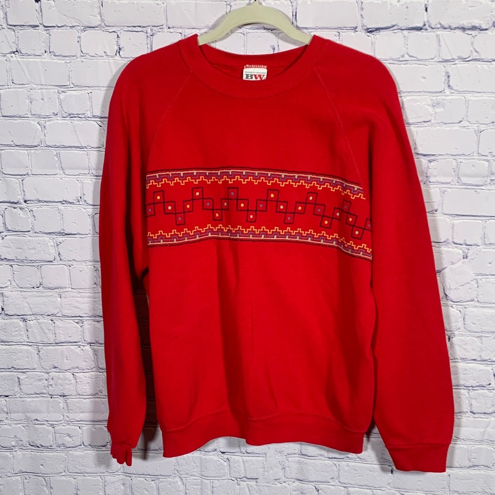 Basset Walker Womens VTG Crewneck Pullover Sweatshirt Red Aztec 2XL Southwestern